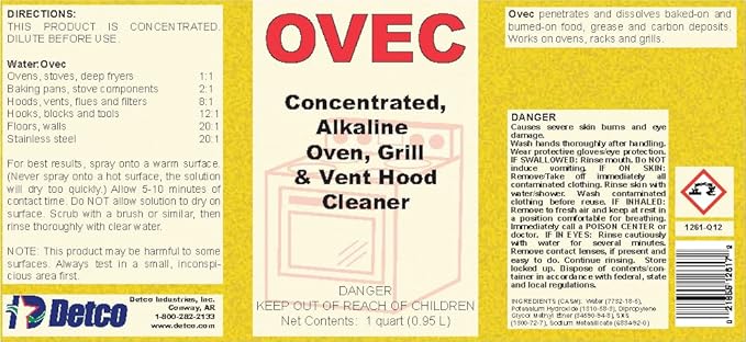 Detco-OVEC - Industrial Oven &amp Grill cleaner for Restaurant and Commercial Kitchen Equipment. Removes burned on oils &amp grease (1)