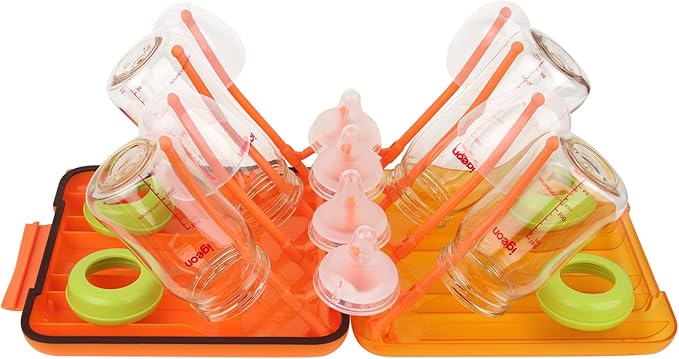 Bottle Brush Cleaner Kit with Baby Bottle Drying Rack Exendable Silicone Bottle Brush Nipple Brush Straw Brush Soap Dispenser &amp Storage Box. Compact Size for Babies and Moms