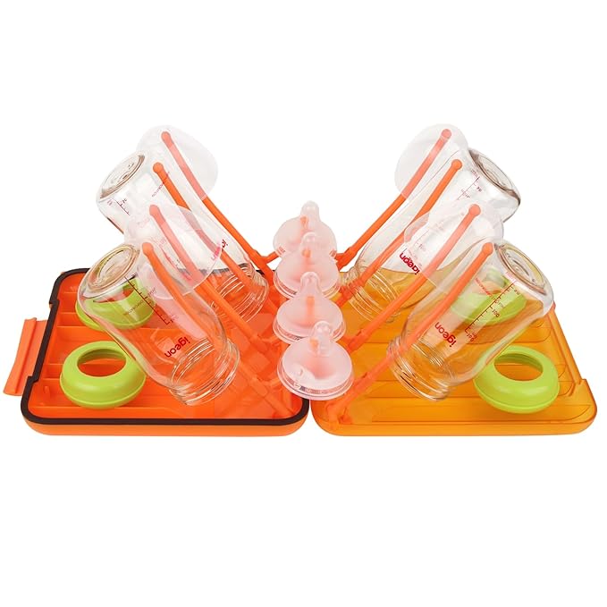 Rrwin Bottle Brush Cleaner Kit with Baby Bottle Drying Rack Exendable Silicone Bottle Brush Nipple Brush Straw Brush Soap Dispenser &amp Storage Box. Compact Size for Babies and MomsOrange