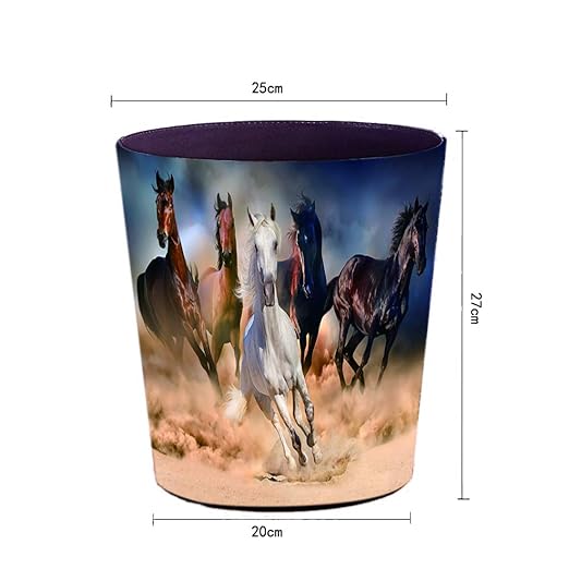 10L/2.64 Gallon PU Leather Trash Can Decorative Waterproof Wastebasket Paper Basket Garbage Bin for Home Office Bathroom - Horse B