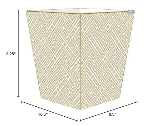 Tan &amp White Fret Pattern Wastepaper Basket-fluted
