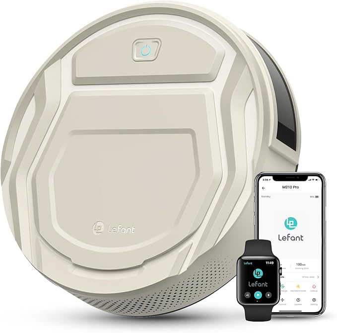 Lefant Robot Vacuum Cleaner M210 ProSlimQuiet2200Pa Suction120 Min Self-Charging Robotic Vacuums Freemove 3.0WiFi/APP/Alexa6 Cleaning Modes Ideal for Hard Floors Pet Hair Low CarpetChampagne