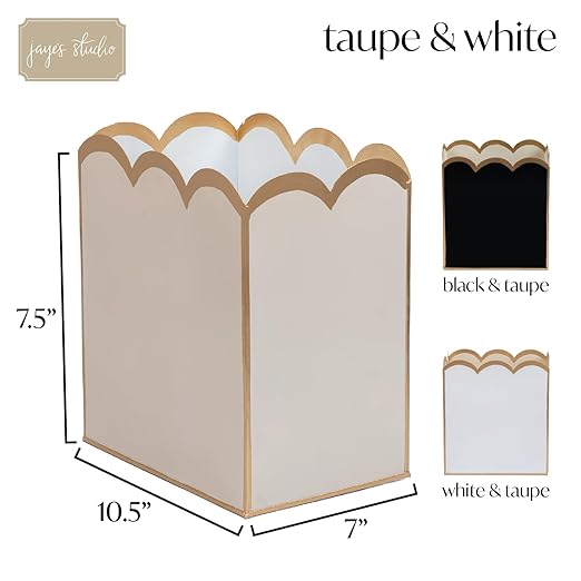 Jaye's Studio Decorative Trash Can Taupe &amp Gold Waste Basket Magazine Holder Metal Bathroom Wastebasket for Gold Office Decor &amp Gold Bedroom Decor Scallop Basket Small Waste Bin 7”x10”x7.