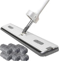 Flat Mop with Replaceable Microfiber Pads for Wet and Dry Cleaning Rotating Broom(White 1)
