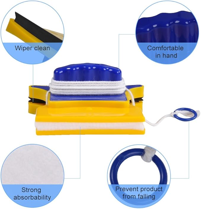Kitchen CleanerSquare Shape DoubleSide Magnetic Glass Cleaner Wiper with 2 Cleaning Cotton Cleaning Tools for WindowDeskGlass
