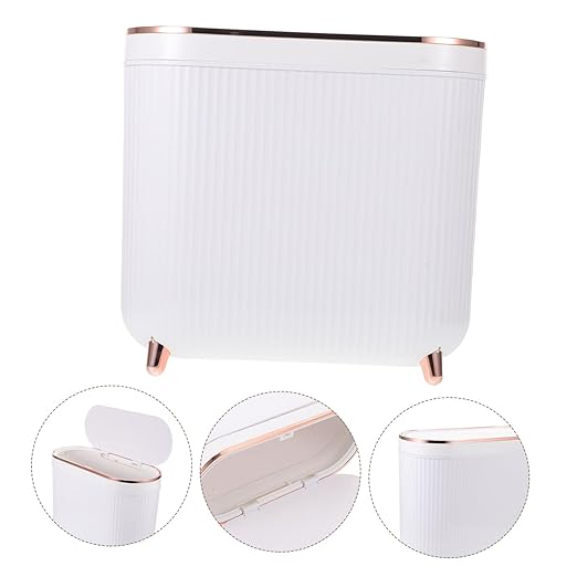 Garneck Narrow Bathroom Trash Can with Lid Space-Saving Plastic Wastebasket for Home Office Hotel Odor-Sealing Lid Modern Style Garbage Bin for Restroom and Toilet