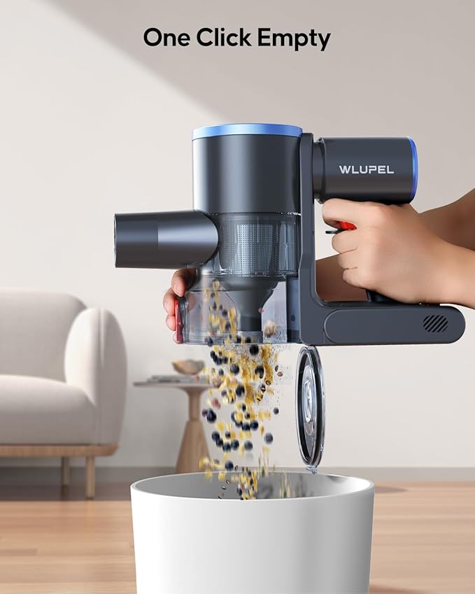 WLUPEL 30KPA 400W Cordless Vacuum Cleaner Powerful Stick Vacuum with 45Mins Detachable Battery 80000RMP Lightweight Handheld Vacuum with Adjustable Suction Modes for Hard Floor/Carpet/Pet Hair/Car