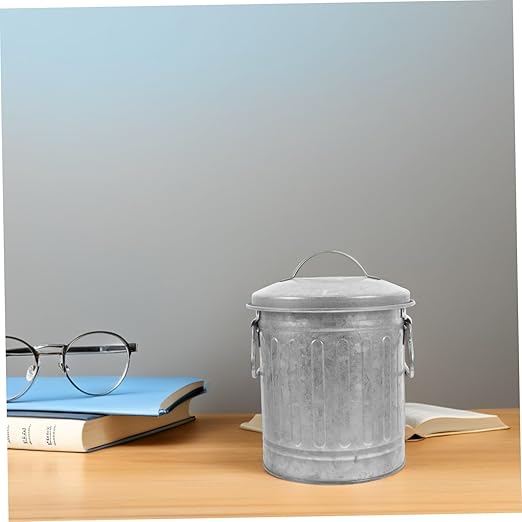 Small Vintage Decorative Trash Bin for Bedroom Thick Desktop Rubbish Can Multi Use Bucket Shaped Wastebasket for Desk and Indoor Plant Holder