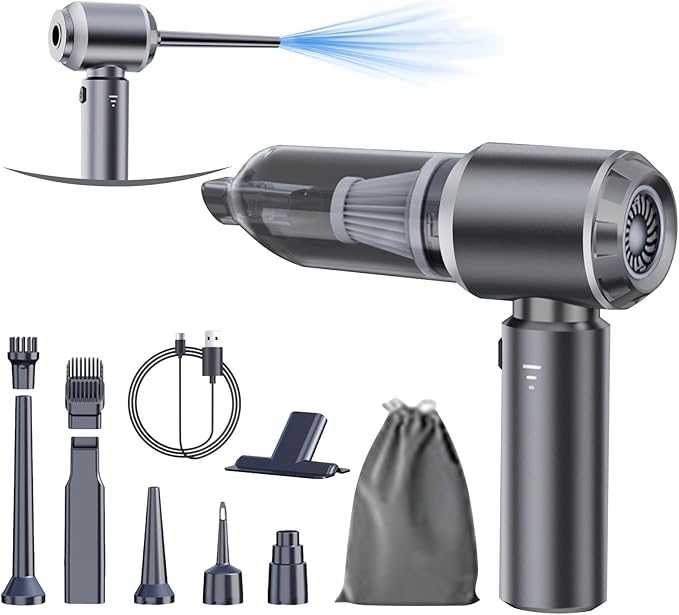 Car Vacuum Portable Cordless 20000PA High power Mini Vacuum Cleaner 4-in-1 Compressed Air Duster &amp Air Blower &amp Pump Hand Held Vacuum with Brushless Motor for Car Home OfficeCamping (Silver