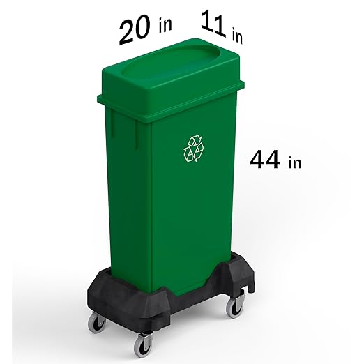 23 Gallon Green Rectangular Slim Trash Can with Drop Shot Lid and Dolly | Great for Home Commercial or Restaurant Use.