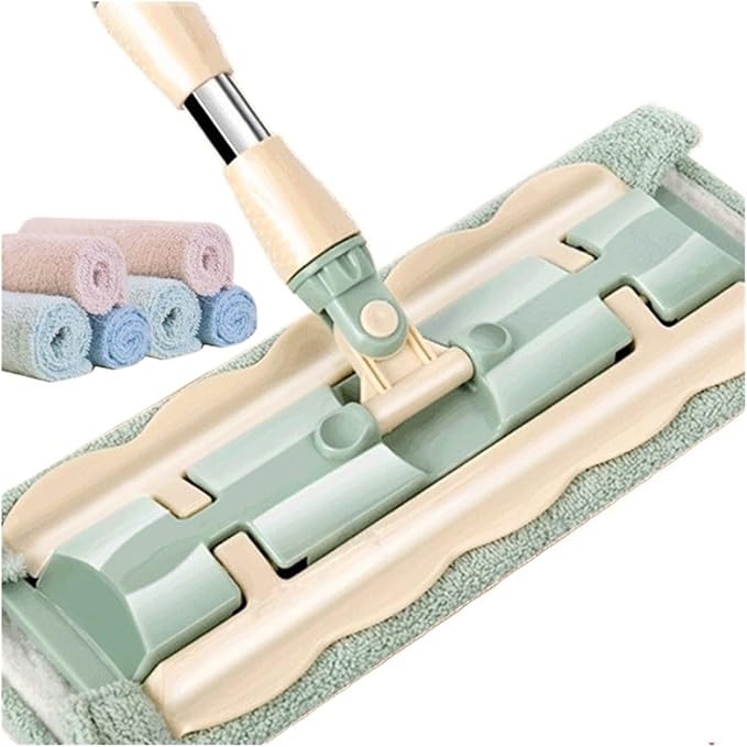 Compatible for Flat Mop Stainless Steel Handle with Reusable Washable 3Mop Cloths Floor Household Cleaning Tool(Green)