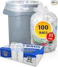 (100 Pack) 30-33 Gallon Trash Bags 1.5 Mil Heavy Duty Fits Round and Square 30-33 gal Trash Cans 33 x 39 Garbage Trash Can Liners (Clear)