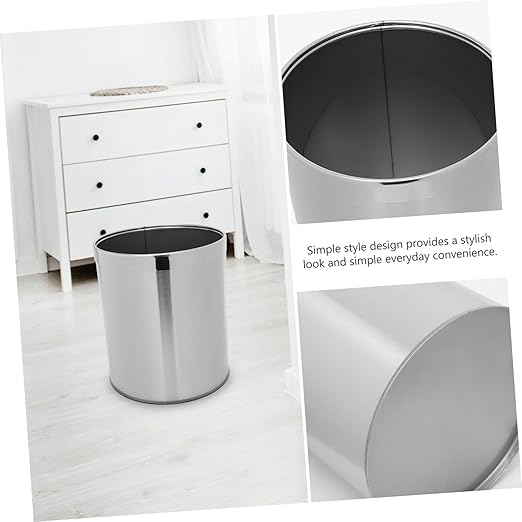 VALICLUD Round Stainless Steel Trash Can Versatile Wastebasket for Bathroom Kitchen and Office Garbage Container with Opening for Convenient Use