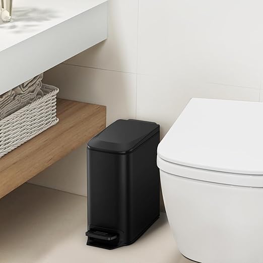 Cesun Small Bathroom Trash Can with Lid Soft Close Step Pedal 6 Liter / 1.6 Gallon Stainless Steel Garbage Can with Removable Inner Bucket Anti-Fingerprint Finish (Matt Black)