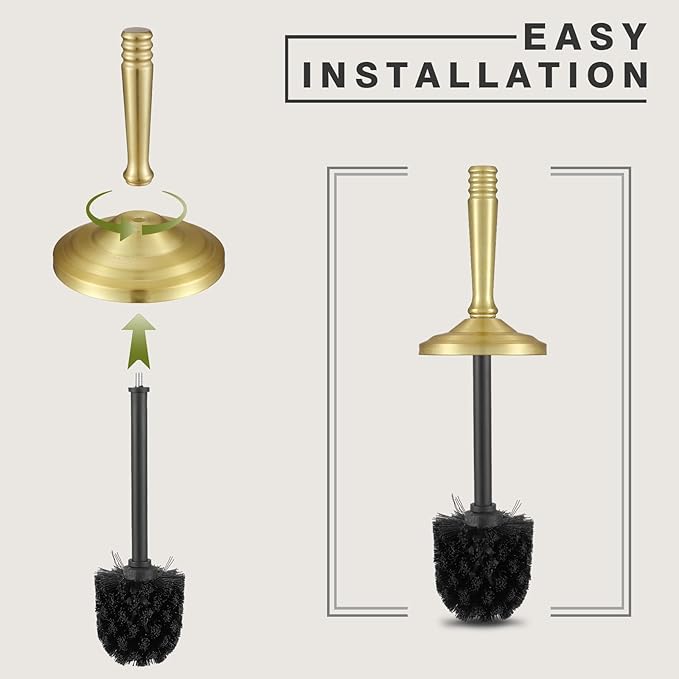 Gold Toilet Brush and Holder Set Stainless Steel Toilet Brush for BathroomHeavy Duty Gold Toilet Bowl Brush and HolderDeep Cleaning Modern Toilet Cleaner Brush -Space Saving Covered Brush Durable