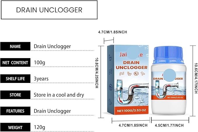 Drain Unblocker Powder for Toilets Sinks &amp Drains - Dissolves Hair Grease and Clears Clogs Eliminates Odors Keeps Pipes Fresh(2PCS)