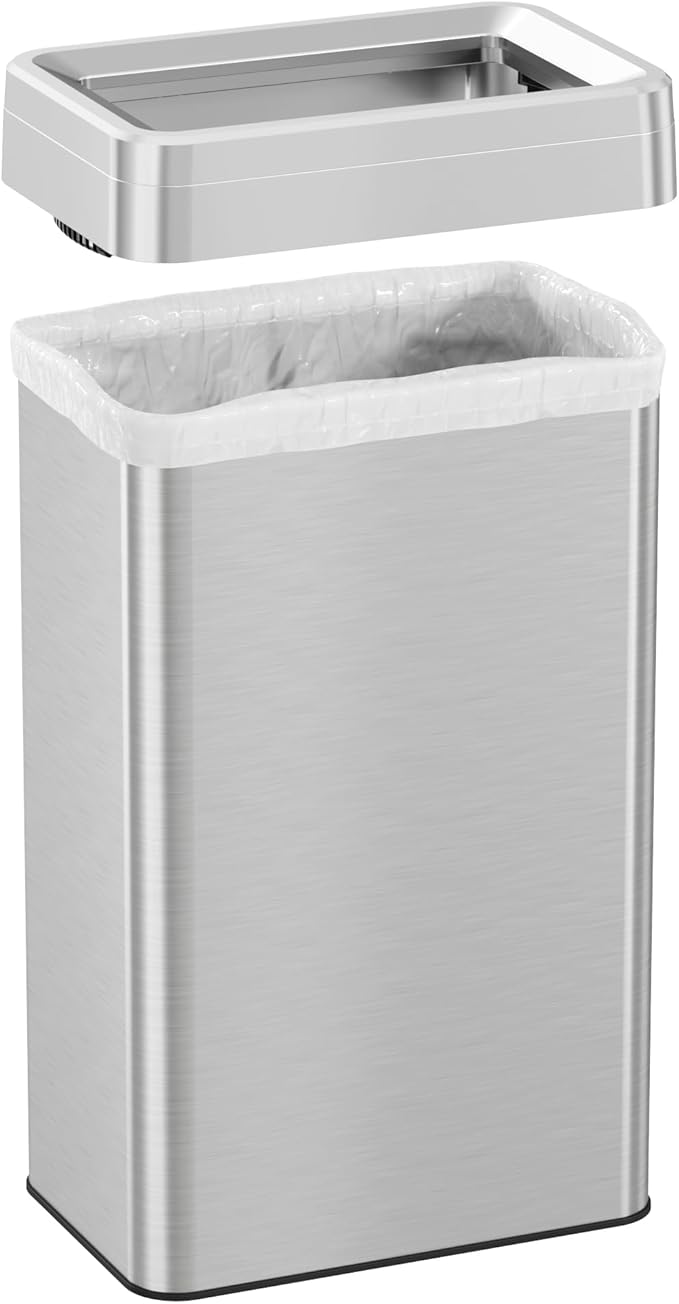 iTouchless 18 Gallon Rectangular Open Top Trash Can and Recycle Bin with Dual AbsorbX Odor Filters Space-Saving Large Capacity Commercial Grade 68L Receptacle for Home Office Garage Stainless Steel