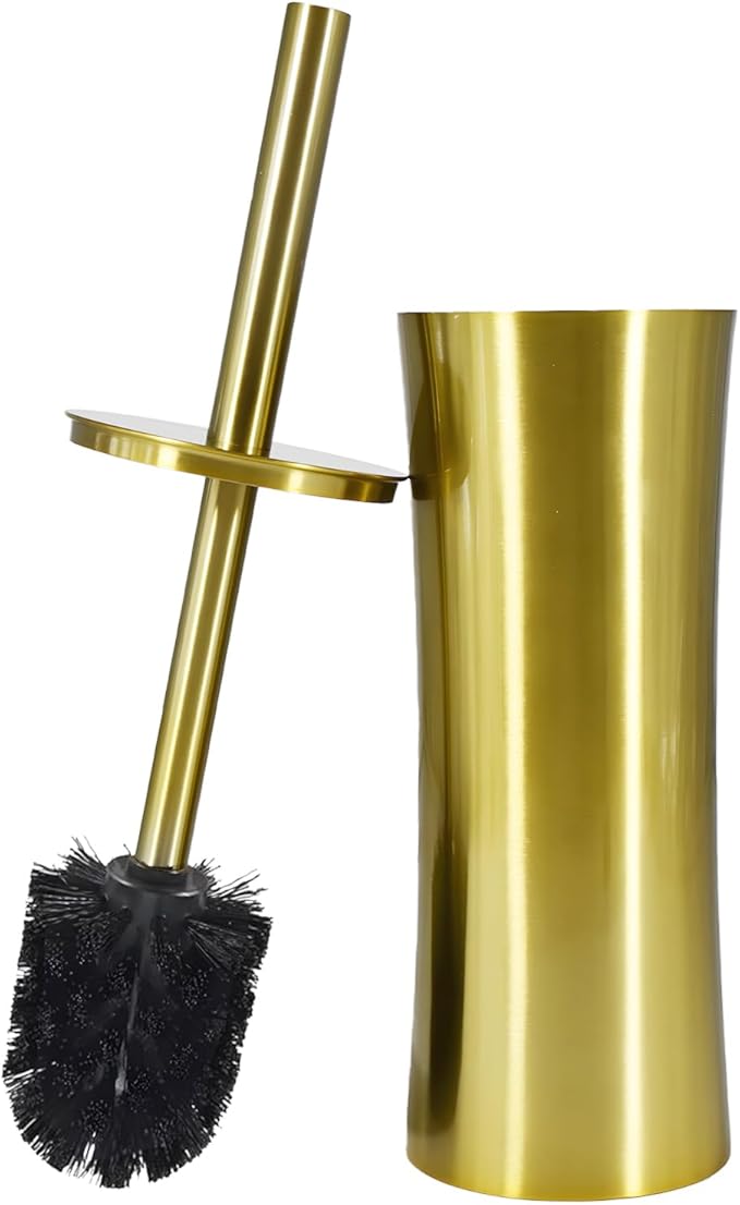 Stainless Steel Toilet Brush and Holder Golden Toilet Cleaner Brush Toilet Bowl Brush and Holder for Bathroom Storage Organization
