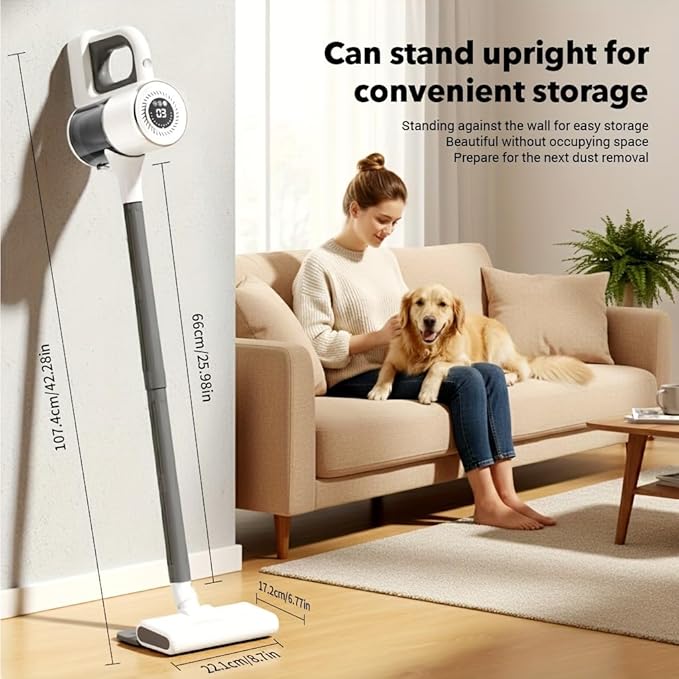 Cordless Stick Vacuum Cleaner 9000PA Powerful Suction 6000mAh Battery Digital Display 3 Suction Modes Lightweight Rechargeable Vacuum for Home Carpet &amp Pet Hair