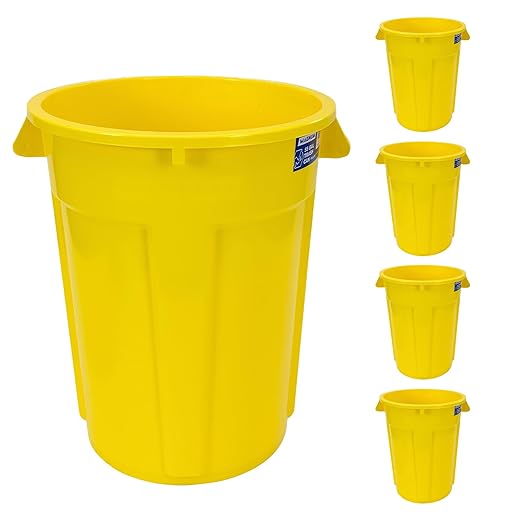Magnum 55 Gallon Trash Can High-Vis Yellow Construction Grade Heavy Duty Plastic Jobsite Ready for Handling and Holding Garbage CMTC-C000-55Y05 (5 Pack)