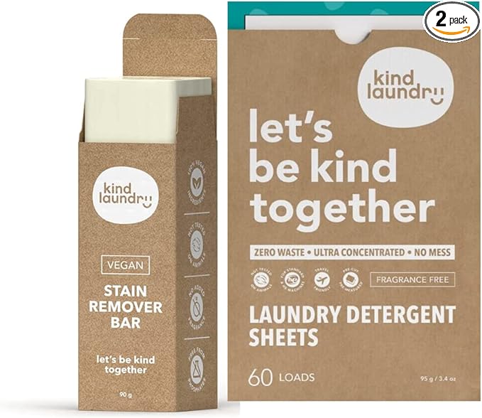 KIND LAUNDRY Detergent Sheets (Unscented) and Vegan Stain Remover Bar &amp Pre-Treater