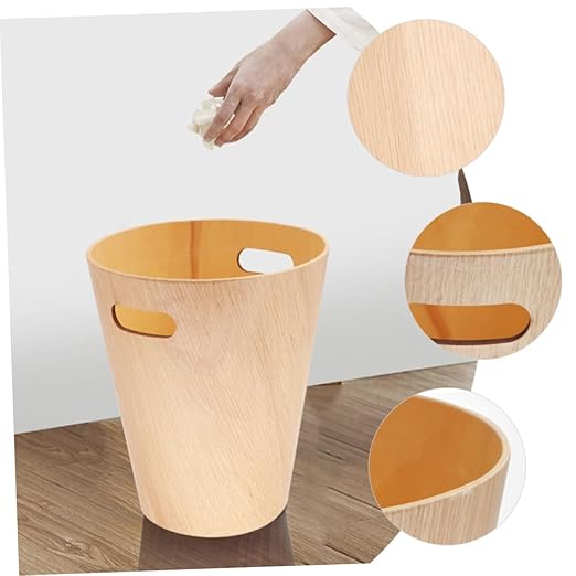 GLEAVI Japanese Style Wooden Trash Can Minimalist Home Office Wastebasket Portable Desk Garbage Bin for Bathroom Bedroom Kitchen Natural Wood Design