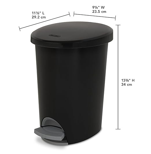 2.6 Gallon Step On Trash Can (2 Pack) Black - Small Wastebasket for Bathroom Kitchen Office - Slim Oval Plastic Bin - Foot Pedal Operated