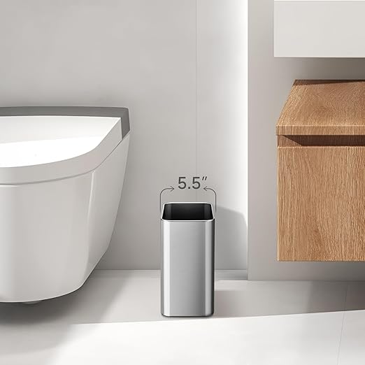 TIPGO Small Metal Trash Can 2.1 Gallon Slim Trash Can for Bathroom Wastebasket Garbage Bin for Bedroom Office Kitchen Under Sink (Silver)