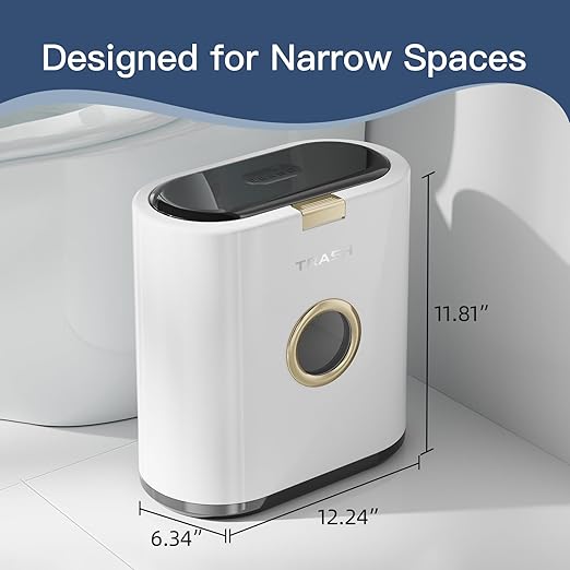 Bathroom Trash can with lid 3.4 gallon/13 Liter Ultra-Thin Plastic Trash can Press flip lid Sealed Suitable for Kitchen Bedroom Office Laundry Room Toilet RV (White)
