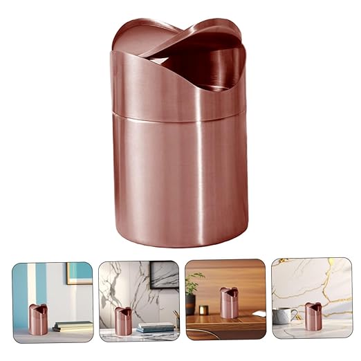 Mini Stainless Steel Trash Can with Lid Small Rose Gold Waste Basket for Office Bathroom Kitchen Compact Countertop Garbage Bin for Boys and Girls Decorative Storage