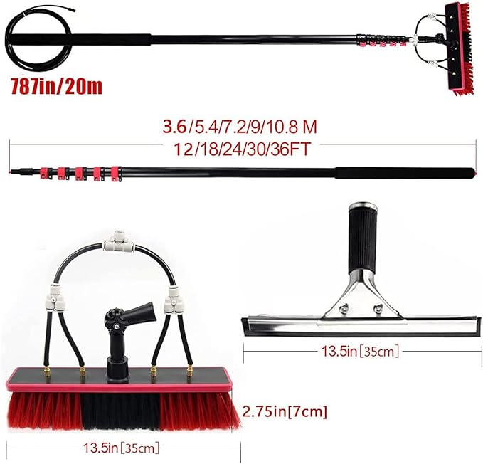 Window Cleaning Pole Water Fed Telescopic Window Cleaning Brush Extendable Cleaner Roof Cleaning Tools Window Cleaner Kit for Photovoltaic Panel Trucks Bus Cars3.6m