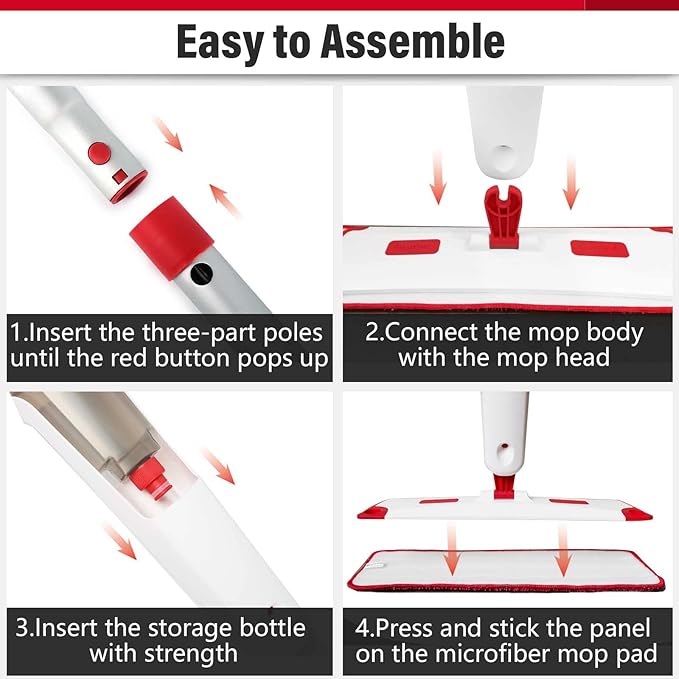 Mop for Floor Cleaning Professional 18 Inch Washable Reusable 3 Pads Refills and Refillable Spray Bottle for Easy Wet Dry Mopping Dust Flat Mops for Hardwood Laminate Tile