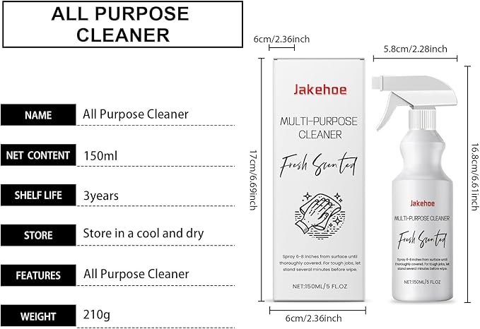 Multi-Purpose Cleaner For Kitchen Bathroom &amp Tiles - Removes Stains Grease - Gentle Formula Easy To Use(2PCS)