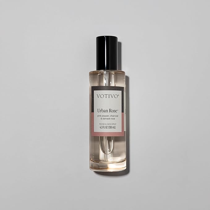 Votivo Urban Rose 4.3 oz Room &amp Linen Spray | Floral Scented Air Freshener for Linens &amp Living Areas | Premium Long Lasting Fragrance