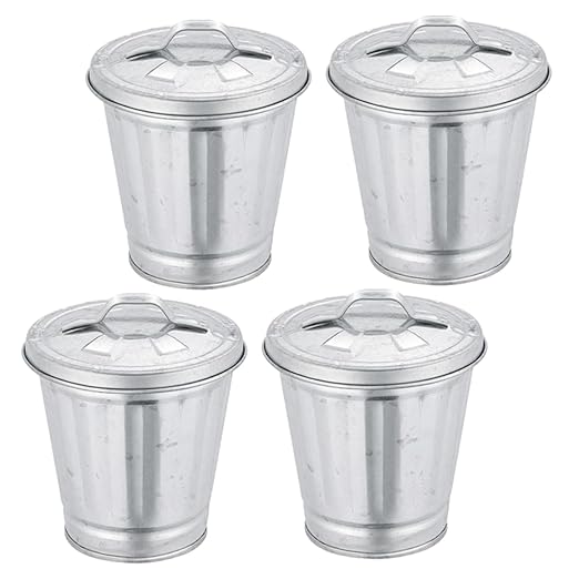 4pcs Mini Metal Desk Trash Can Small Wastebasket for Desktop Desk Trash Bin Can Mini Table Storage Jar