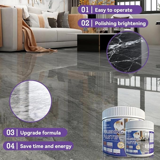 Marble Polishing Paste Polish &amp Clean 2 in 1 - No Machine Needed | Granite Polishing Kit Quartz Cleaner Countertop Suitable for Marble Granite Quartz - Restores &amp Enhances Shine (10 oz)