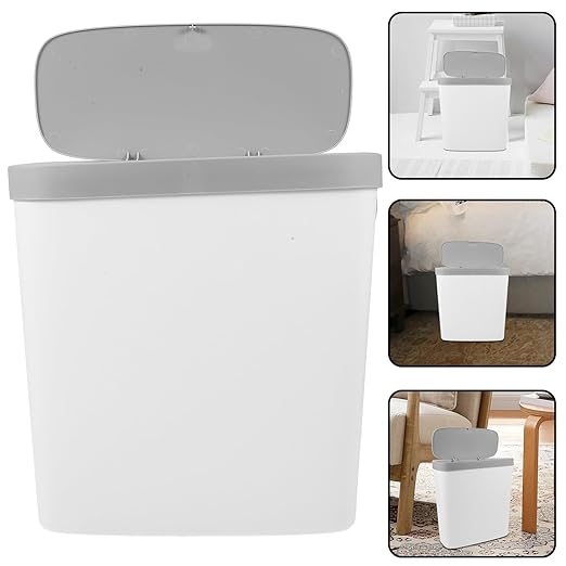 NUOBESTY Large Plastic Press Type Trash Can with Lid PP Material Wastebasket for Bathroom Kitchen Living Room Easy Open Close Design to Prevent Odor