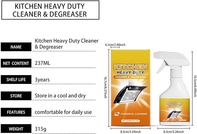 Kitchen Cleaner 8fl.oz Foam Heavy Duty Degreaser Spray Nozzle Waterless Grease Cleaner for Kitchen Oven Stove Counter Cabinet Glass Sink Wall Household Surfaces Home Cleaning Easy Use