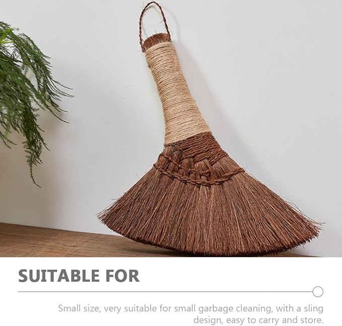 1Pc Natural Straw Whisk Broom Small Hand Broom with Ergonomic Shape for Multi-Surface Cleaning Mini Fireplace Sweeper Brush for Indoor oOutdoor Desktop Sofa Cleaning Use