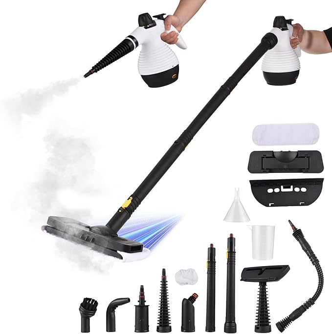 Steam Cleaner Pressurized Handheld Mop Steam Cleaner for Home with 18 PCS Accessory &amp Safety Lock Large Capacity Mop Steam for Cleaning Car Bathroom Shower Window Grime Grease - White