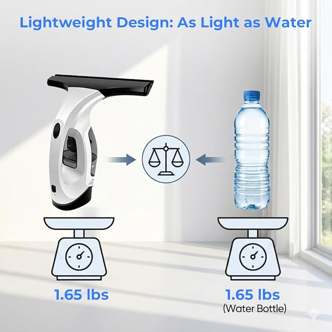 Window Vacuum Squeegee Cordless 2000Pa Electric Window Cleaner Tool 11 Window Cleaning Kit Shower Squeegee for Shower Doors Mirrors Car Windshields &amp Tiles