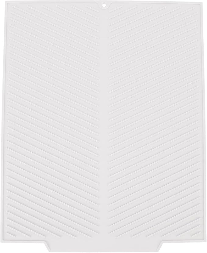 Draining Board Mat Non Slip Silicone Dish Drying Mat Flume Drain Board Drainer Mat for Kitchen Countertop Tabletop Accessories (White)