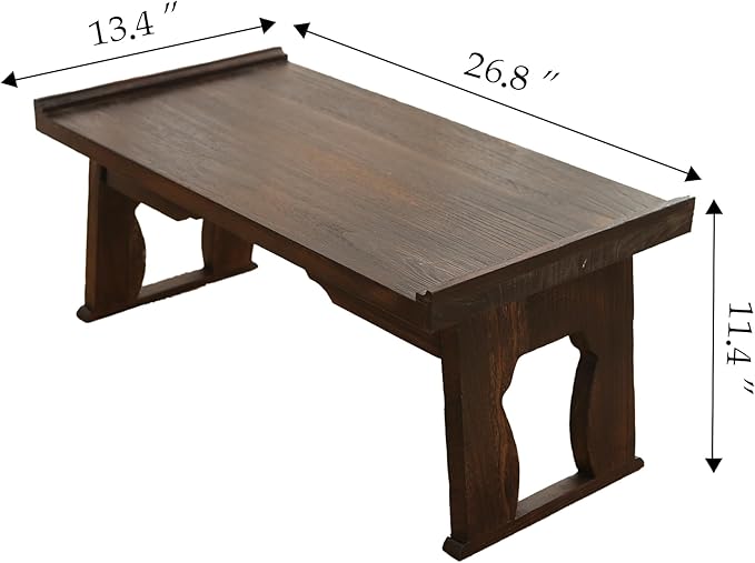 Japanese Wood Floor Table with Foldable Legs - Coffee Tables for Living Room Bed Desk TrayMeditation Altar Laptop Desk