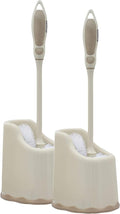 Superio Toilet Bowl Brush and Holder with Under Rim Cleaner for Bathroom Toilet Brush and Caddy with Non Scratch Bristles and Under Rim Lip Brush Beige (2 Pack)