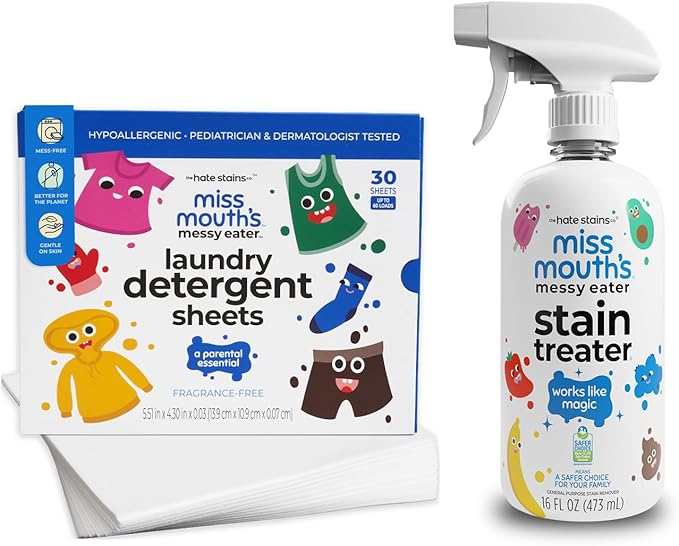 Miss Mouth's Messy Eater Stain Treater Spray - 16oz Stain Remover and Laundry Detergent Sheets - Newborn &amp Baby Essential
