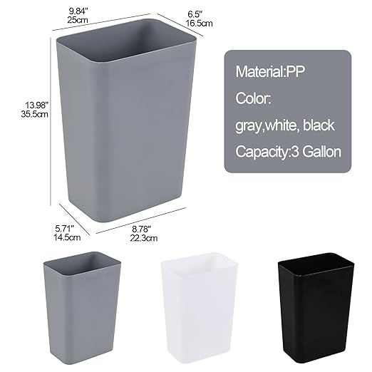 2-Pack Small Trash Can Plastic Bathroom Wastebasket 3 Gallon Slim Garbage Container Bin for Home Kitchen Bathroom Bedroom Office (Gray)