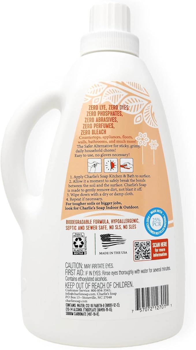 Charlie's Soap Kitchen &amp Bath Surface Cleaner Refill (75 fl oz) Eco-Friendly Spray &amp Wipe Multi-Purpose Cleaner Safe for Sensitive Skin (1 Pack)
