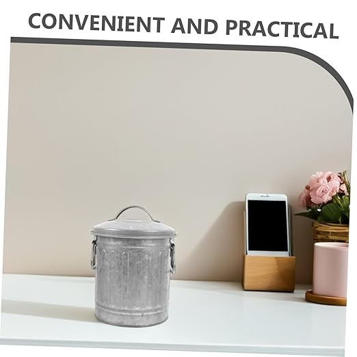 Veemoon Vintage Iron Desktop Wastebasket Small Rubbish Bin for Office and Home Creative Trash Can Decorative Bucket Rustic Design