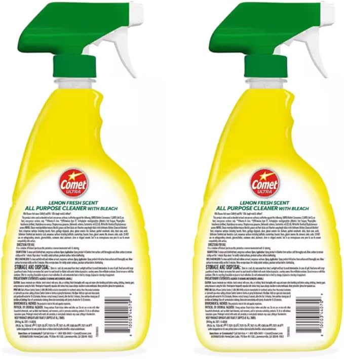 Comet Ultra All-Purpose Cleaner Spray with Bleach Disinfecting Bathroom &amp Kitchen Surface Cleaner Lemon Fresh Scent 32 fl oz (Pack of 2)
