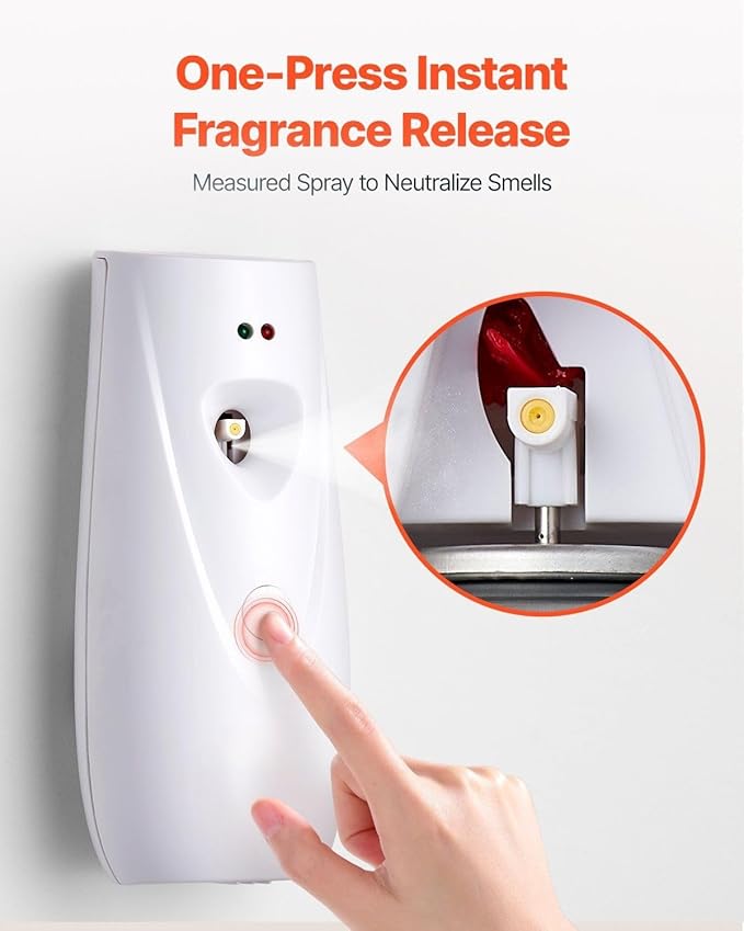 Automatic Air Freshener Spray Dispenser 2-Pack Wall Mount or Freestanding with Boost Button Battery Operated Adjustable Timer for Bathroom Home Office Hotel Commercial Spaces White